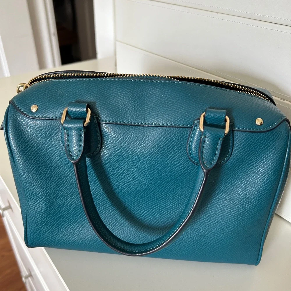 Coach Teal Blue Leather Satchel - Picture 9 of 11